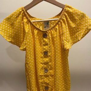 Yellow Polka Dot Flutter Sleeve Blouse